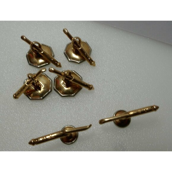 Antique Art Deco Era Larter 10K Gold Men's Dress Set Abalone Cuff Links & Studs - Picture 8 of 9
